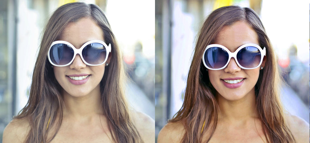 Color fading comparison: before and after color correction